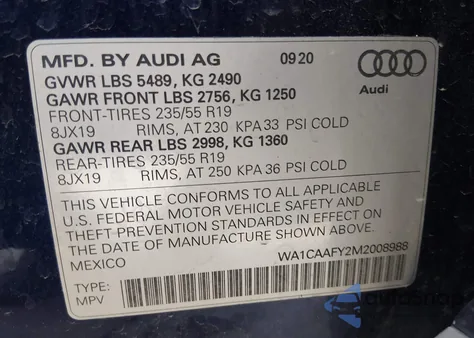 2021 Audi Q5 Prestige 45 Tfsi Quattro S Tronic z USA, uszkodzony, nr VIN WA1CAAFY2M2008988